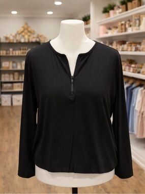 White Birch 2X Black Ribbed Top Half Zip Long Sleeve NWOT